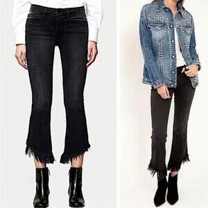 Frame Le Crop Mini Boot Fox Park Fringe Shredded Hem Jeans - Black - Size 28